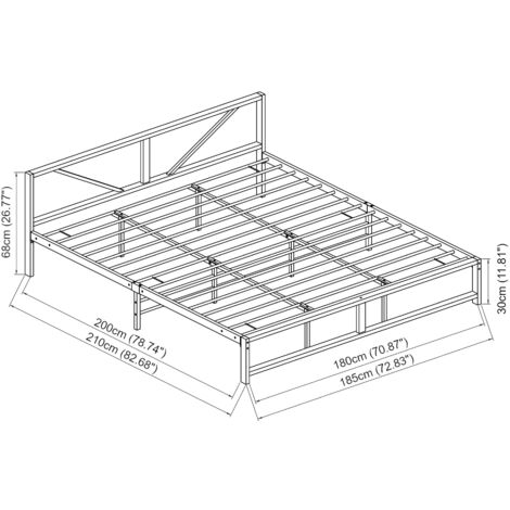 Struttura Letto in Metallo 180x200 cm Letto Matrimoniale/King Size con Testiera Decorativa Letto in Stile Classico/Moderno - Nero