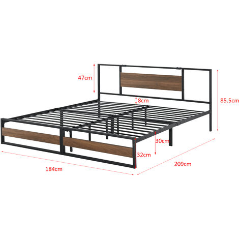 [en.casa] Struttura Letto in Acciaio con Elementi Decorativi in Effetto  Legno di Color Noce 200 x 180 cm Letto Matrimoniale King Size in Stile  Moderno