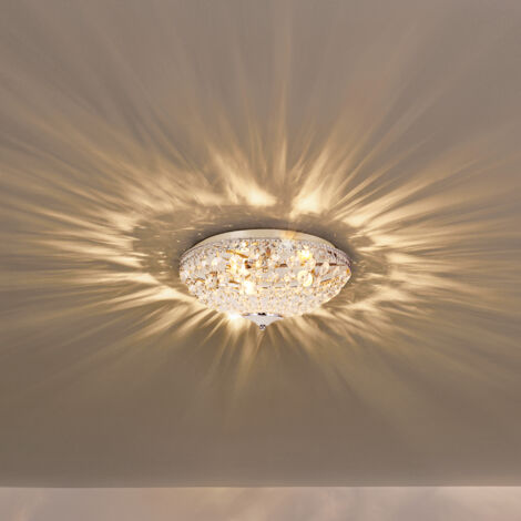 Shrine LIGHTING Plafoniera A Soffitto In Cristallo E Cromo – 3 Luci Attacco E14, Design Moderno Semi-Flottante Per Soggiorno E Camera (D30 X H24 Cm)