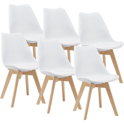 Set Fläten di 6 Sedie da Sala con Seduta Imbottita Rivestimento in Similpelle Bianco [en.casa] (1/5)