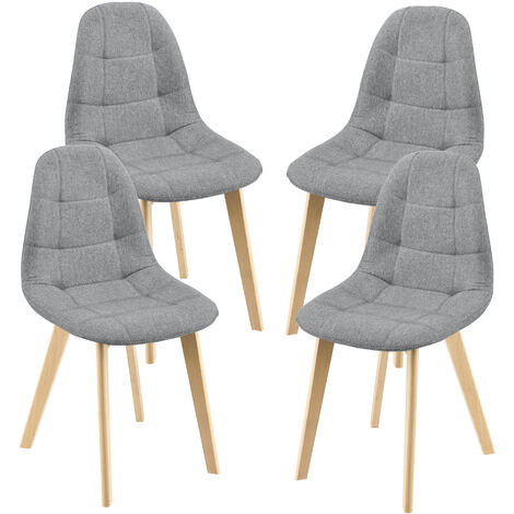 Set di 4 Sedie Imbottite per Sala di Pranzo/Attesa/Salotto/Studio - 4 Sedie in Stile Trapuntato - Rivestimento in Tessuto, Gambe in Legno di Faggio - Grigio Chiaro