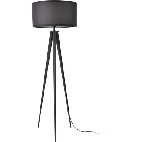 Lampada da Terra in Stile Treppiedi con Base in Metallo e Paralume Cilindrico in Tessuto E27 60W Piantana Tripode - Grigio chiaro - lux.pro