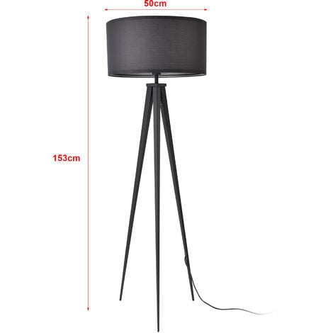 Lampada da Terra in Stile Treppiedi con Base in Metallo e Paralume Cilindrico in Tessuto E27 60W Piantana Tripode - Grigio chiaro - lux.pro
