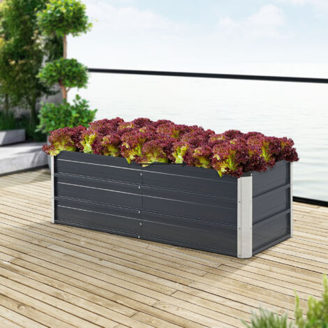 Aiuola Rialzata 3 Livelli [en.casa] Renswoude – Acciaio Zincato Antracite 118x118x60 Cm – Senza Fondo – Per Erbe, Fiori E Ortaggi