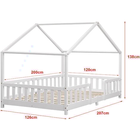 Letto per Cameretta Treviolo a Forma di Casetta 120x200 cm Bianco [en.casa]