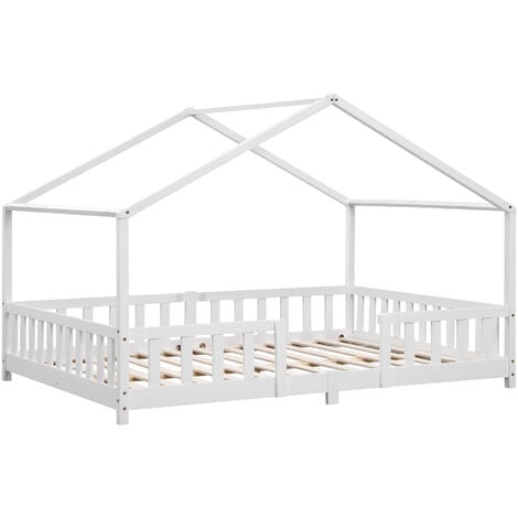 Letto per Cameretta Treviolo a Forma di Casetta 120x200 cm Bianco [en.casa]