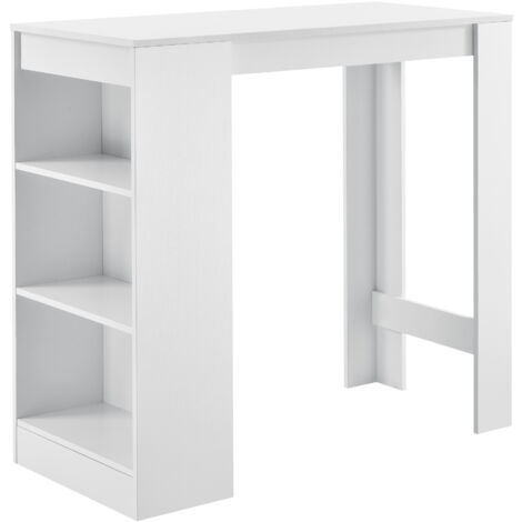 Bancone Tavolo Alto da Bar Kouvola con 3 Scomparti Aperti 110x50x103 cm - Bianco [en.casa]