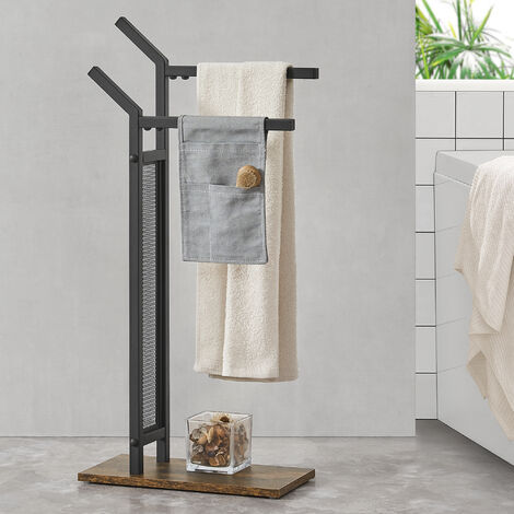 Porta Asciugamani A Parete Nero Opaco 2 Barre – Regolabile 43-75 Cm – Acciaio Inox SUS304 – Installazione Con O Senza Fori