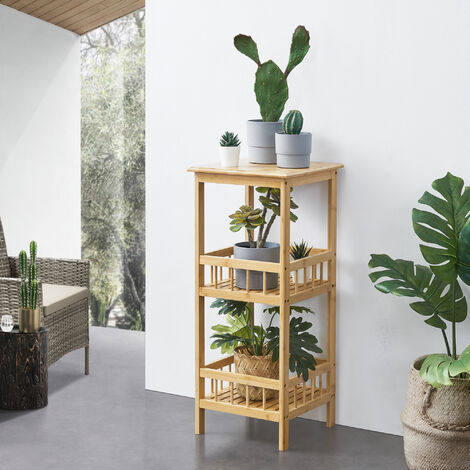 MSV Scaffale Portaoggetti 3 Ripiani In Bambù E MDF Bianco 34x33x78cm Per Bagno O Cucina
