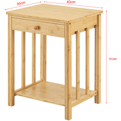 Comodino In Bambù Naturale HOMCOM 43x32.5x42 Cm - Tavolino Multiuso Aperto