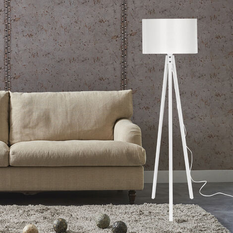 Lampada da Terra 'Rochester' a Treppiedi con Paralume in Tessuto/PVC -  Bianco [lux.pro]