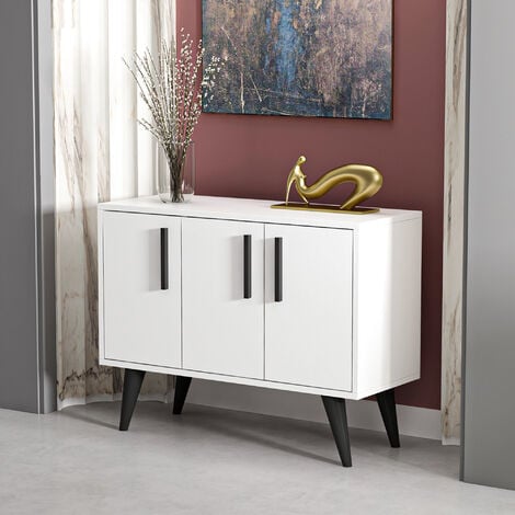 Mobile Basso Contenitore 'Gedved' Armadietto a 3 Ante Credenza su 4 Gambe -  Bianco/Nero [en.casa]