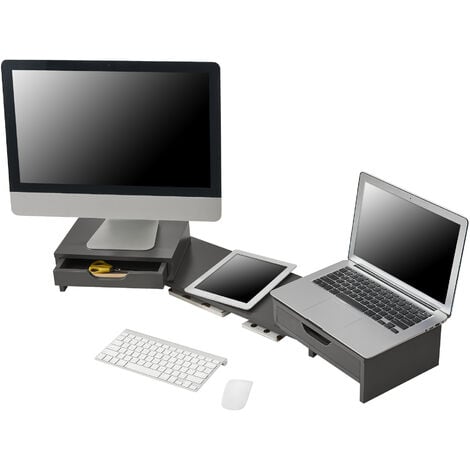 Supporto Rialzo Monitor Regolabile 79-111 Cm | Per 2 Schermi | Con Portacellulare | Grigio Scuro | Materiale Truciolare - Foto 7