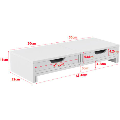 Supporto di Rialzo Monitor 'Marttila' Stand per 2 Schermi - Base con  Cassetti - Bianco [en.casa]