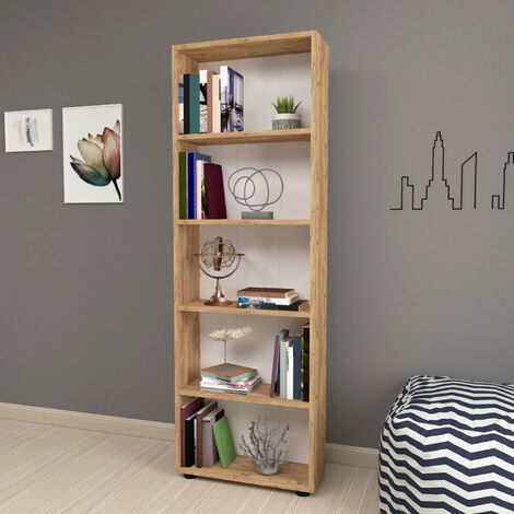 Libreria 'Vara' Altezza: 172 cm Scaffale a Terra con 5 Scomparti Aperti - Effetto Rovere [en.casa] (1/5)