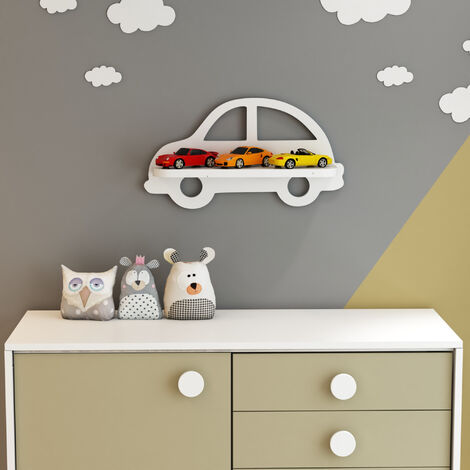 Mensola da Parete 'Skanderborg' per Cameretta (AxLxP) 21 x 40 x 10,8 cm Consolle Pensile con Sostegno Decorativo a Forma di Automobile - Bianco [en.casa] (1/5)