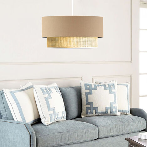 Lampada a Sospensione 'Loughborough' Lampada da Soffitto con Paralume a Doppio Cilindro Lampadario con Abat-jour in Tessuto - Beige / Giallo - lux.pro