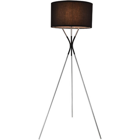 Lampada da Terra Athlone a Treppiede con Paralume Cilindrico Nero