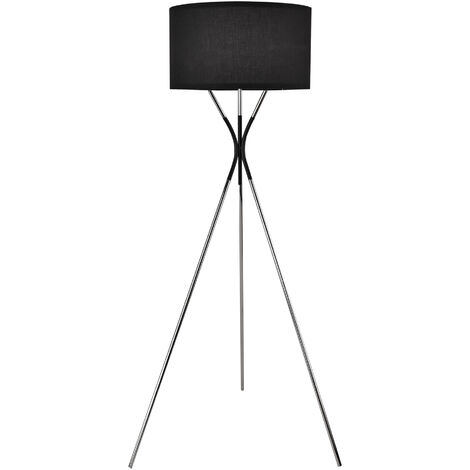 Lampada da Terra Athlone a Treppiede con Paralume Cilindrico Nero