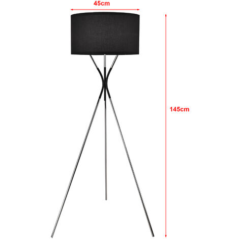 Lampada da Terra Athlone a Treppiede con Paralume Cilindrico Nero