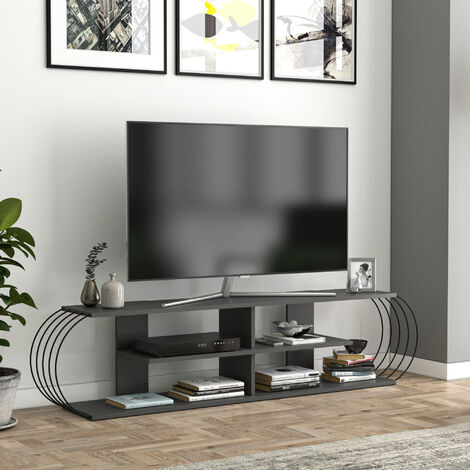 Mobile tv moderno con 2 ripiani per tv fino 45 nero e marrone