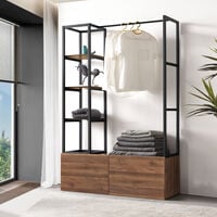 Armadio Aperto Egmating per Guardaroba 180 x 120 x 40 cm  - Color Noce / Nero [en.casa]