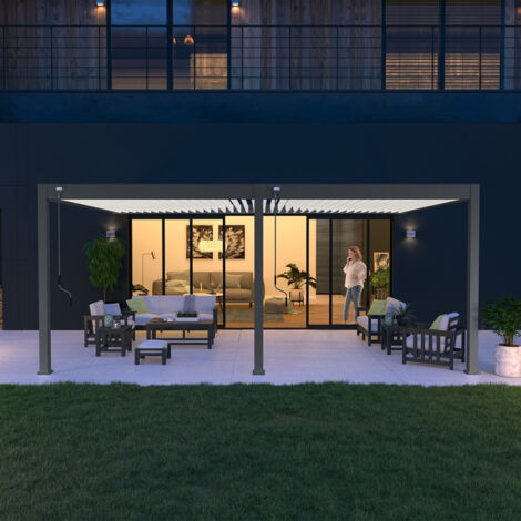 Ombrea – Pergola bioclimatique adossée 6x4m en aluminium anthracite et blanc – Protection UV et pluie – Installation facile à 2-3 personnes (1/6)