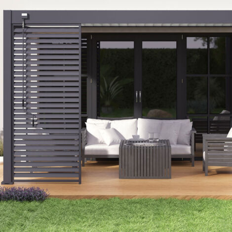 Ombrea – Pergola bioclimatique adossée 4x3m en aluminium anthracite – Lames orientables 135° – Système de drainage intégré – Résistance au vent 100 km/h
