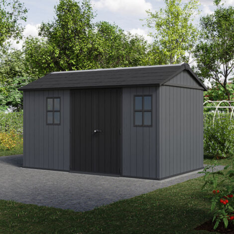 Keter – Abri de jardin résine 8,6 m² – Dimensions extérieures 413 x 230 x 246 cm – Double porte et 2 fenêtres – Résistant aux intempéries