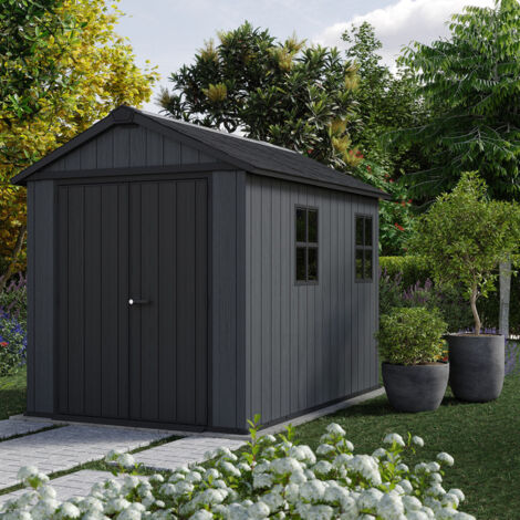Keter – Abri de jardin résine 5,7 m² – Dimensions extérieures 230 x 287 x 246 cm – Panneaux Evotech aspect bois – Plancher robuste inclus