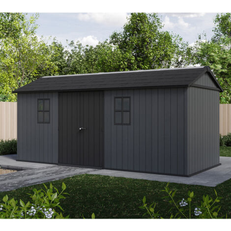 Keter – Abri de jardin résine 11,2 m² – Dimensions extérieures 539 x 230 x 246 cm – Plancher robuste et aérations intégrées – Aspect bois durable