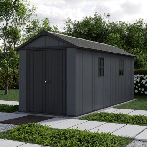 Keter – Abri de jardin résine 11,2 m² – Dimensions extérieures 230 x 539 x 246 cm – Panneaux Evotech à double paroi – Double porte avec fenêtres