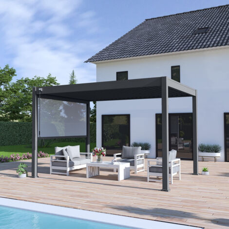 Ombrea – Pergola bioclimatique autoportante 3x4M – Aluminium anthracite – Lames orientables à 135° – Résistante jusqu'à 100km/h (1/9)