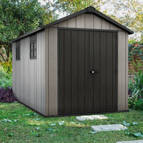 Keter – Abri de jardin résine 8m² – Dimensions 210 x 405 cm – Panneaux renforcés en acier – Résistance au vent 145 km/h – Toit imitation tuile 3D