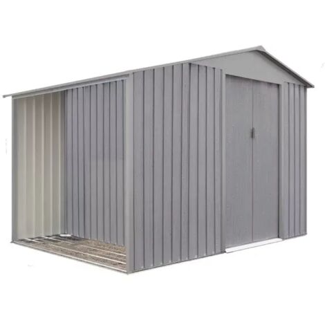 Chalet & Jardin – Abri de jardin métal 5,31 m² – Acier galvanisé à chaud – Dimensions 278x191x195 cm – Bûcher intégré en bois vieilli (1/4)