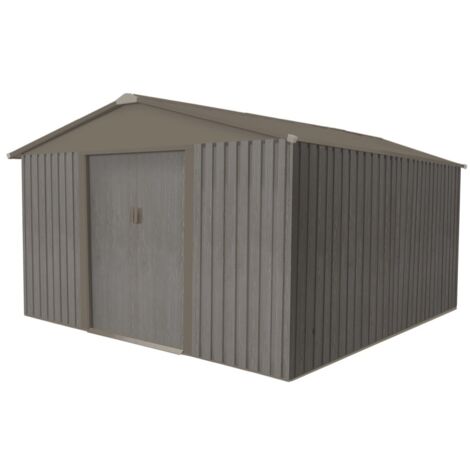 Chalet & Jardin – Abri de jardin métal 9,66 m² – Aspect bois vieilli – Structure en acier galvanisé – Grilles d’aération pour ventilation