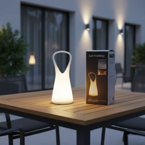 Chalet & Jardin – Lampe à poser LED nomade – 3 niveaux d'intensité – Étanchéité IP X4 – Poignée ergonomique – 2.7W – Coloris blanc