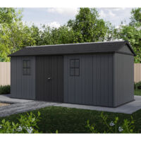 Keter – Abri de jardin résine 11.2m² – Dimensions extérieures 539 x 230 x 246 cm – Panneaux renforcés anti-UV – Double porte verrouillable