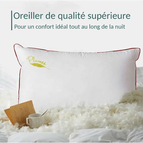 Oreiller plumes de canard et duvet, jacquard strié, confort équilibré - Collection Duvet