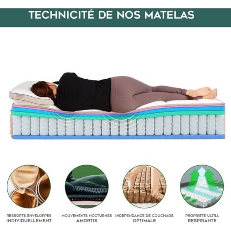 Matelas 140x200 cm nature latex, latex naturel, 10 zones de confort,  indépendance du couchage, réversible, orthopédique, 26 cm - Conforama