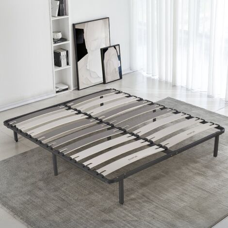 Sampur – Sommier Robuflex 140x190 cm – Cadre métallique avec lattes en peuplier – 5 zones de soutien différenciées – Hauteur pieds 25 cm