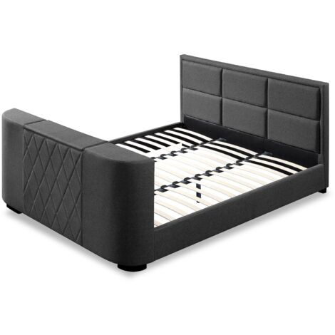Sampur – Lit Palace TV 140x190 cm – Tissu gris foncé – Meuble TV intégré avec télécommande – Mécanisme escamotable motorisé (1/5)