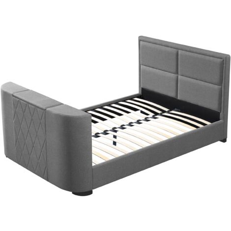 Sampur – Lit Palace TV 180x200 cm – Tissu gris clair – Meuble TV escamotable motorisé – Sommier à lattes flexibles – Design moderne (1/5)