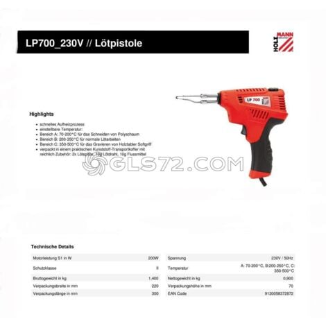 PISTOLA DE SOLDADURA ELECTRICA SOLDADOR DE ESTAÑO JUEGO SOLDAR HOLZMANN LP700