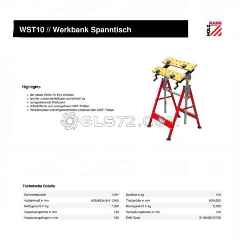 BANCO TRABAJO MESA SUJECIÓN PLEGABLE SOPORTE HOLZMANN WST10