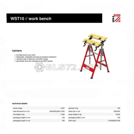 BANCO TRABAJO MESA SUJECIÓN PLEGABLE SOPORTE HOLZMANN WST10