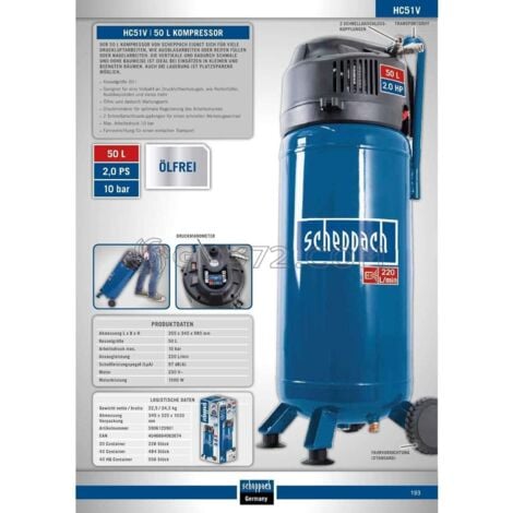 COMPRESOR DE AIRE VERTICAL 50 LITROS 10 BAR SCHEPPACH HC51V
