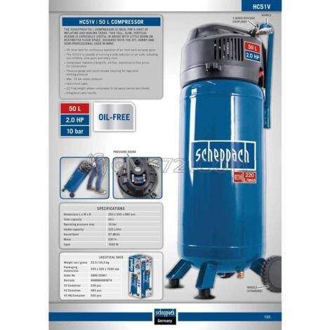 COMPRESOR DE AIRE VERTICAL 50 LITROS 10 BAR SCHEPPACH HC51V