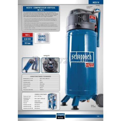 COMPRESOR DE AIRE VERTICAL 50 LITROS 10 BAR SCHEPPACH HC51V