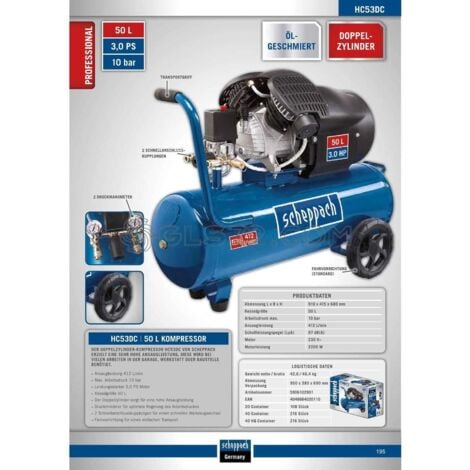 COMPRESOR DE AIRE 50LT LUBRICADO BICILÍNDRICO 230V SCHEPPACH HC53DC
